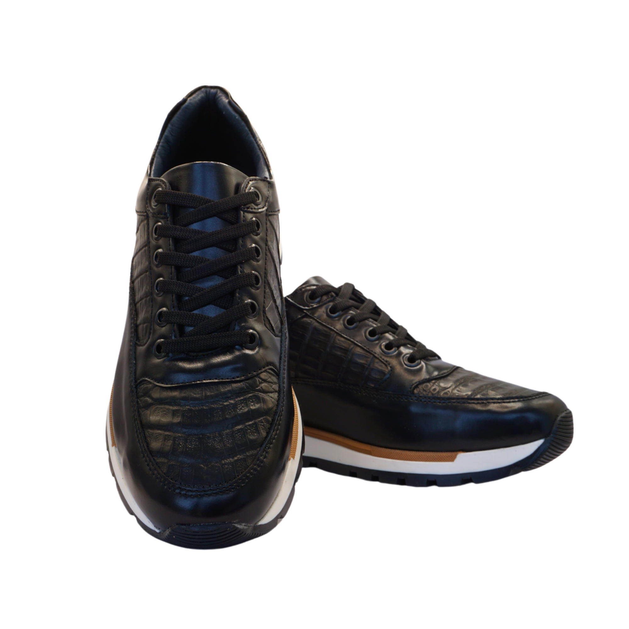 Tenis Piel Cocodrilo Negro
